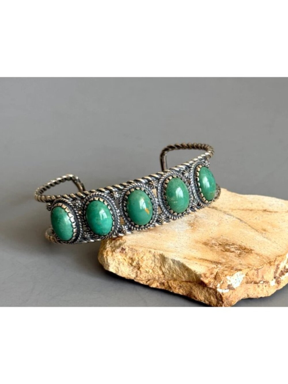 CAROLYN POLLACK American West Sterling Silver 5-Stone GREEN TURQUOISE Cuff L